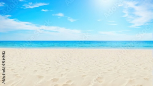 Empty White Sandy Beach with Blue Skye and Blue Ocean   AI Generated © Cetaceans Studio