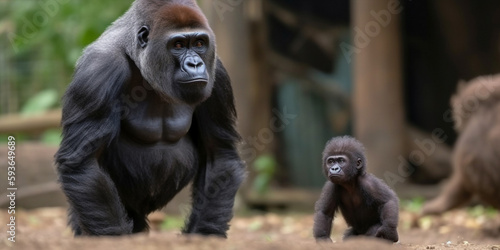 The Smallest Gorilla Is Standing With Largest Hyper Realistic Landscape Generative Ai Digital Illustration Part#170423