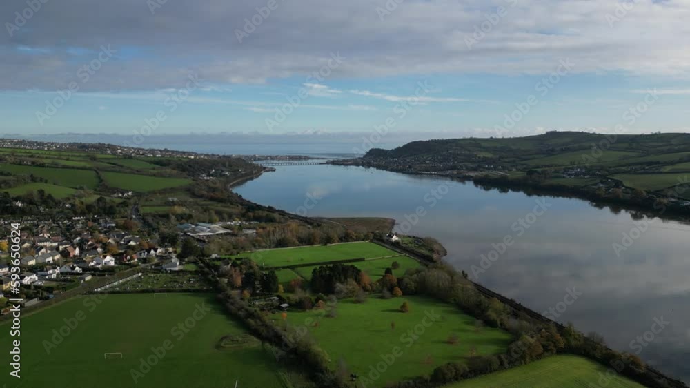 Aerial drone view of Bishopsteignton town and river Teign in England, United Kingdom Aerial drone view of Bishopsteignton town and river Teign in England, United Kingdom