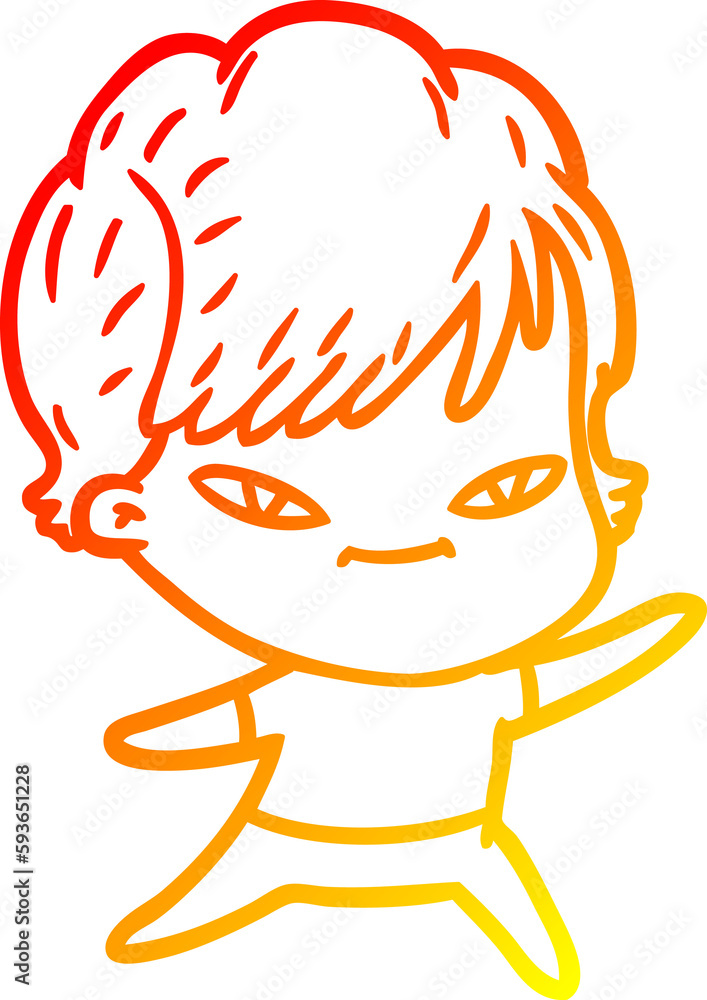 warm gradient line drawing cartoon happy woman warm gradient line drawing cartoon happy woman