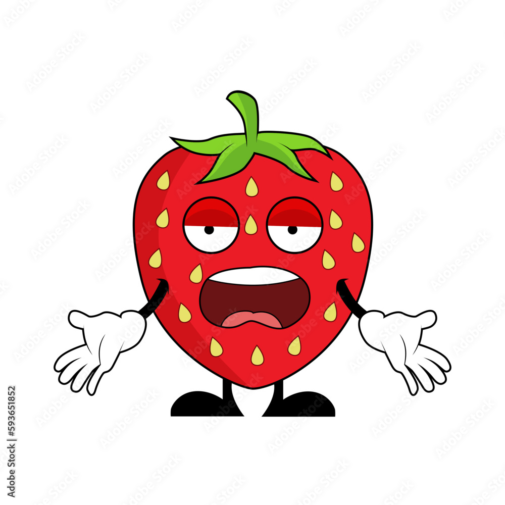 Obraz premium Angry Strawberry Fruit Cartoon Character. Suitable for poster, banner, web, icon, mascot, background