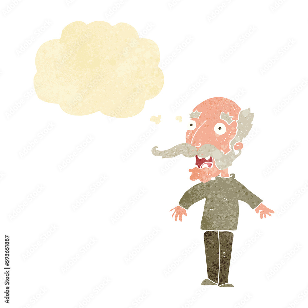 cartoon old man gasping in surprise with thought bubble cartoon old man gasping in surprise with thought bubble
