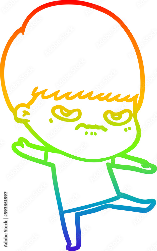 Obraz premium rainbow gradient line drawing annoyed cartoon boy