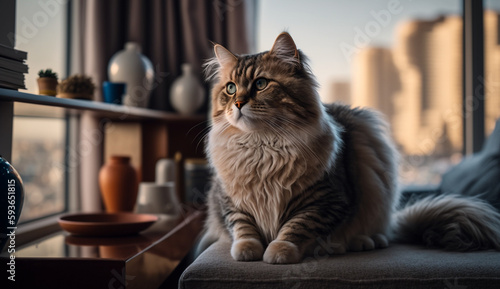 Cat sitting in city apartment © Illusions