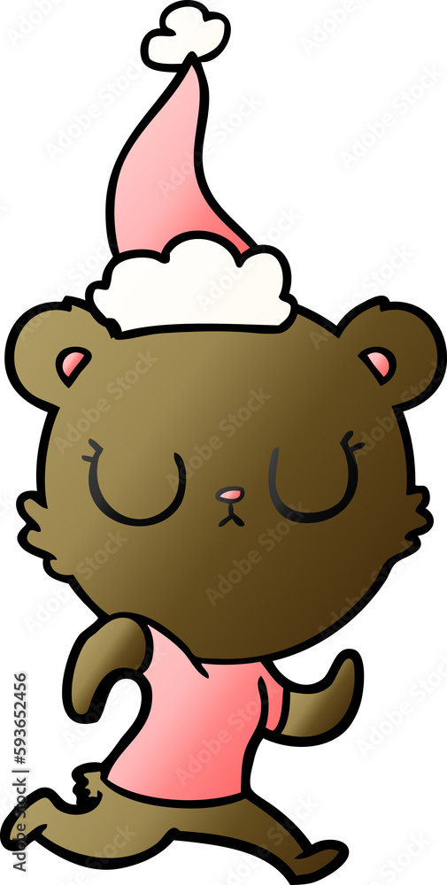 peaceful gradient cartoon of a bear running wearing santa hat peaceful gradient cartoon of a bear running wearing santa hat