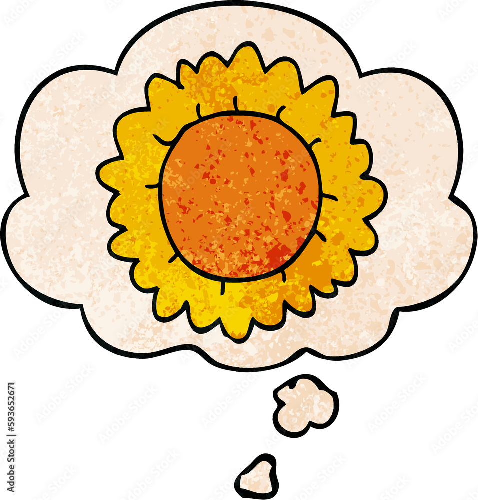 cartoon flower and thought bubble in grunge texture pattern style