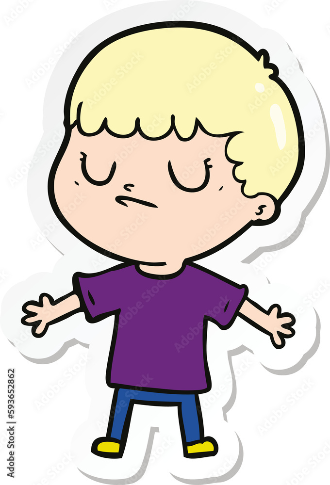 sticker of a cartoon grumpy boy sticker of a cartoon grumpy boy
