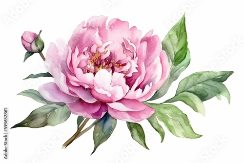 Watercolor pink magenta peony flowers bouquet. Generative Ai