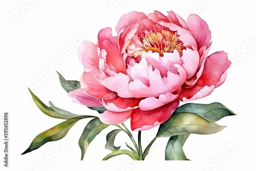 Watercolor pink magenta peony flowers bouquet. Generative Ai