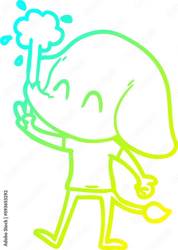cold gradient line drawing cute cartoon elephant spouting water cold gradient line drawing cute cartoon elephant spouting water
