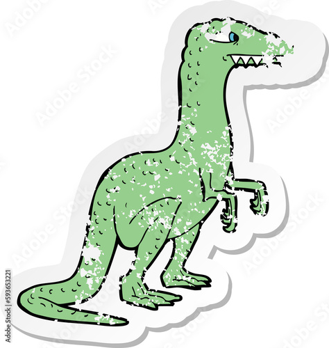 retro distressed sticker of a cartoon dinosaur © lineartestpilot