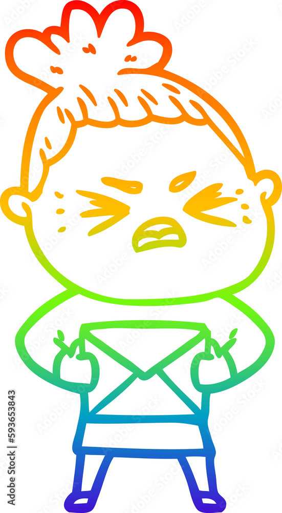 Fototapeta premium rainbow gradient line drawing cartoon angry woman