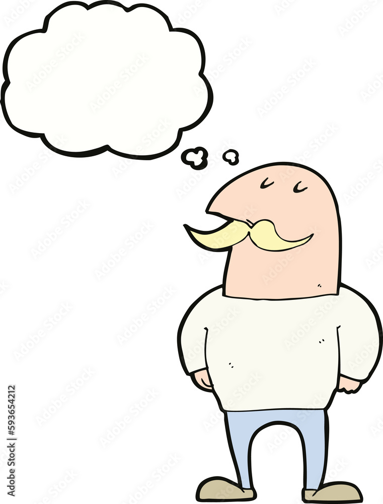 cartoon bald man with mustache with thought bubble cartoon bald man with mustache with thought bubble