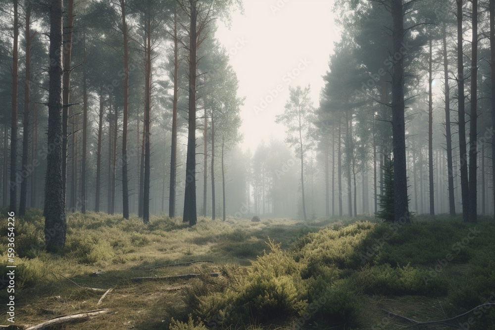 A minimalist landscape with a simple forest or woodland scene, Generative AI