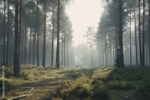 A minimalist landscape with a simple forest or woodland scene  Generative AI