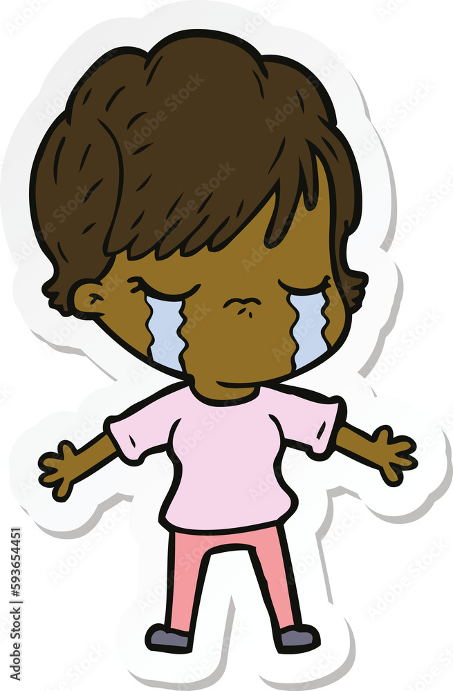 sticker of a cartoon woman crying