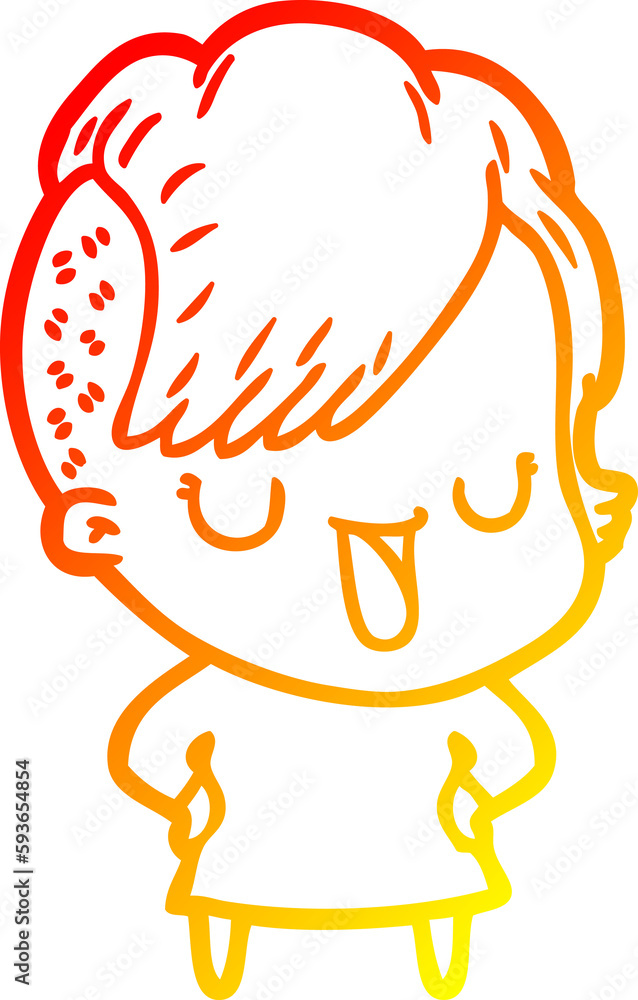 warm gradient line drawing cute cartoon girl with hipster haircut warm gradient line drawing cute cartoon girl with hipster haircut