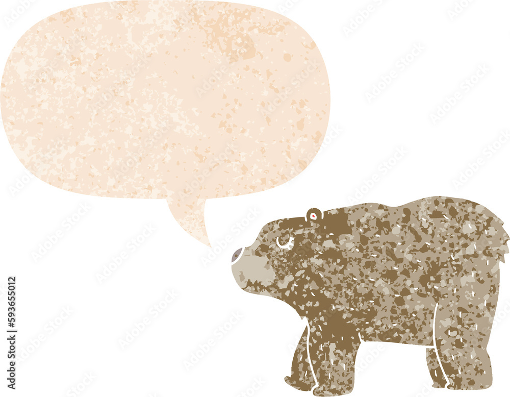 cartoon bear and speech bubble in retro textured style cartoon bear and speech bubble in retro textured style