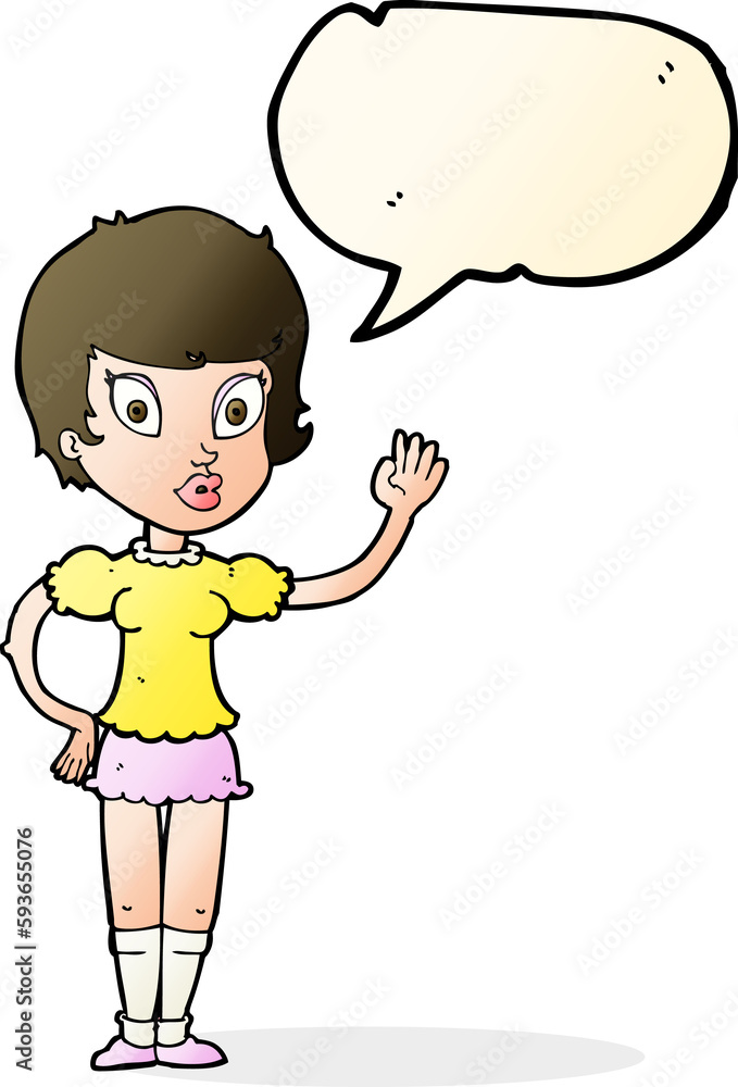 cartoon pretty girl waving with speech bubble cartoon pretty girl waving with speech bubble
