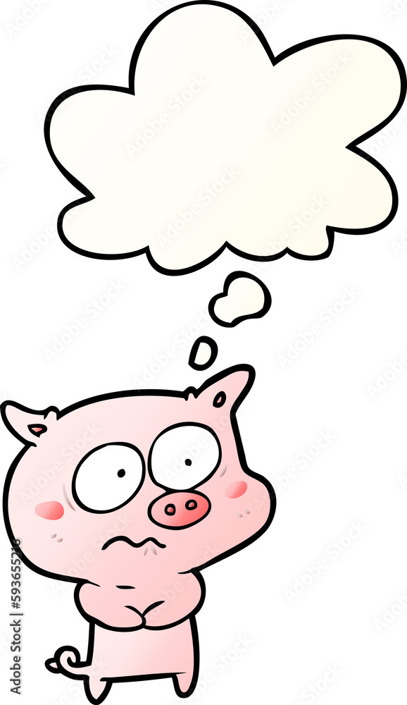 cartoon nervous pig and thought bubble in smooth gradient style cartoon nervous pig and thought bubble in smooth gradient style