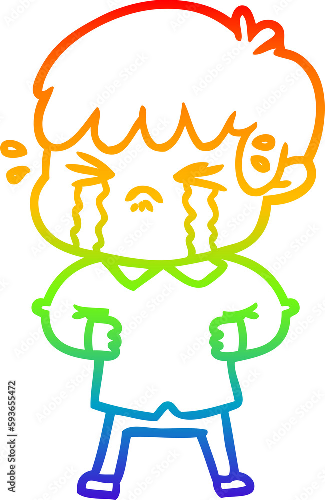 rainbow gradient line drawing crying boy cartoon rainbow gradient line drawing crying boy cartoon