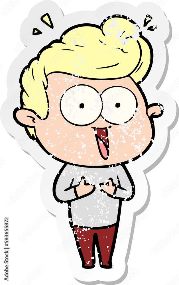 distressed sticker of a cartoon staring man distressed sticker of a cartoon staring man