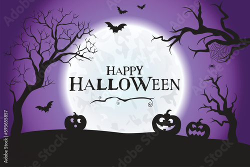 Happy Halloween Spooky Purple Night Scene Horizontal Background 1