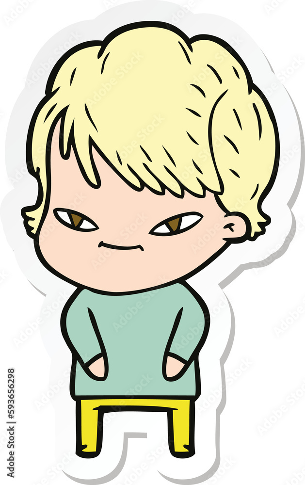 sticker of a cartoon happy woman sticker of a cartoon happy woman