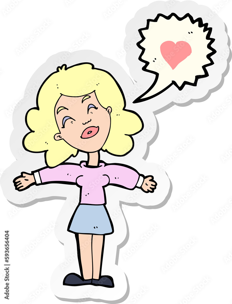 sticker of a cartoon woman in love sticker of a cartoon woman in love