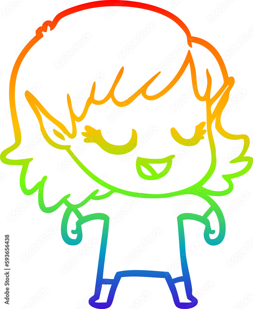 rainbow gradient line drawing happy cartoon elf girl rainbow gradient line drawing happy cartoon elf girl
