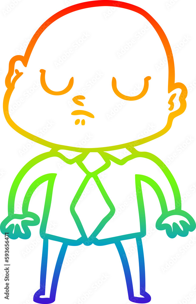 Fototapeta premium rainbow gradient line drawing cartoon bald man