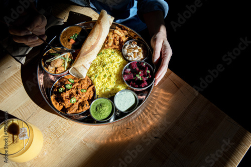 Colorful plate of Indian food photo