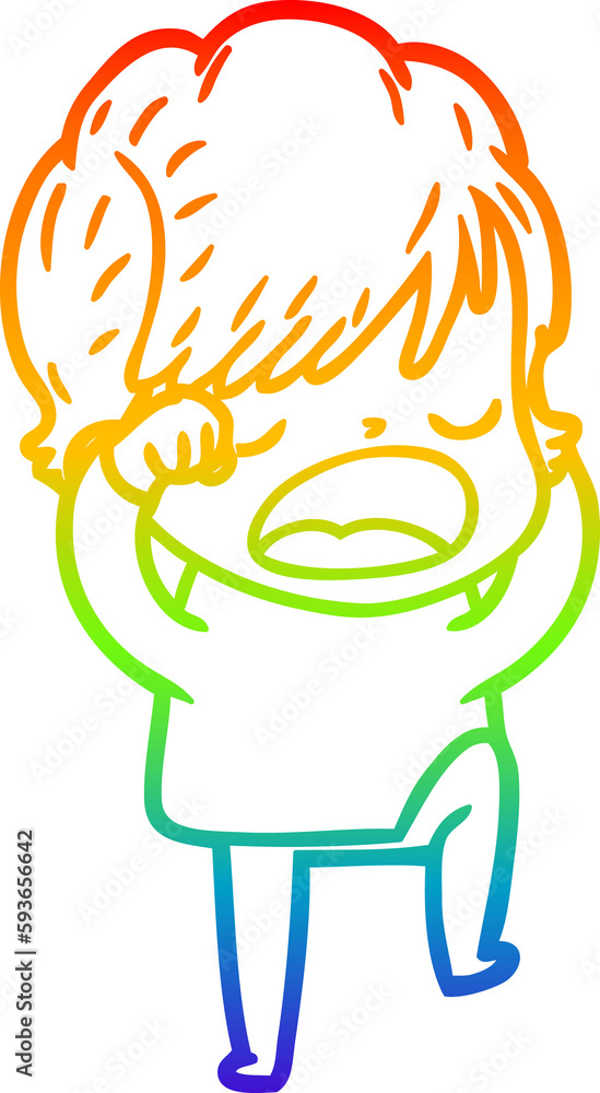 rainbow gradient line drawing cartoon woman talking rainbow gradient line drawing cartoon woman talking