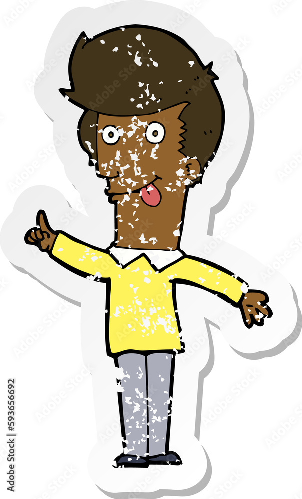 Obraz premium retro distressed sticker of a cartoon funny man with idea