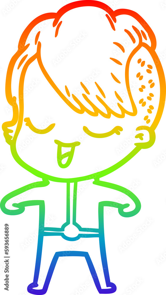 rainbow gradient line drawing happy cartoon girl in futuristic clothes rainbow gradient line drawing happy cartoon girl in futuristic clothes