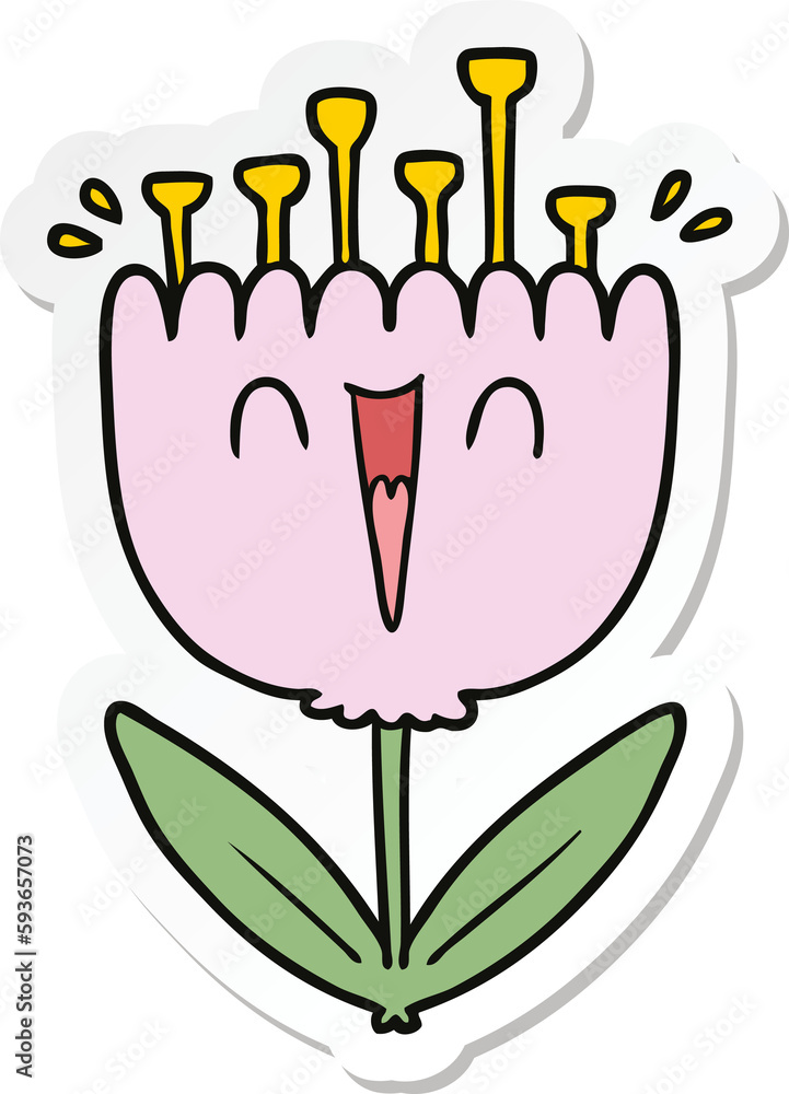 sticker of a cartoon happy flower