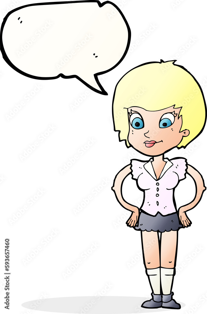 cartoon pretty woman with hands on hips with speech bubble cartoon pretty woman with hands on hips with speech bubble