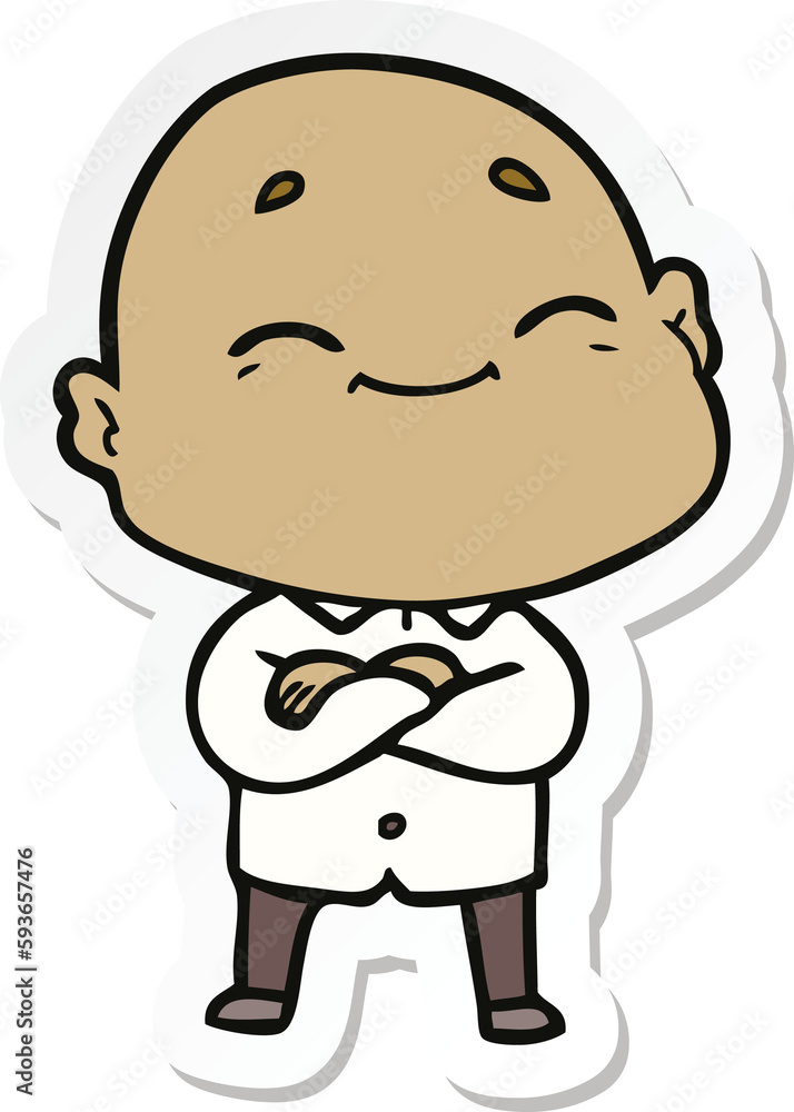 sticker of a cartoon happy bald man