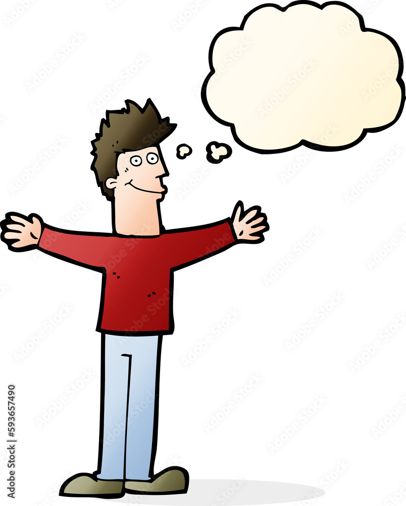 cartoon happy man with thought bubble cartoon happy man with thought bubble