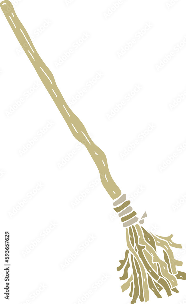 flat color illustration of a cartoon broomstick