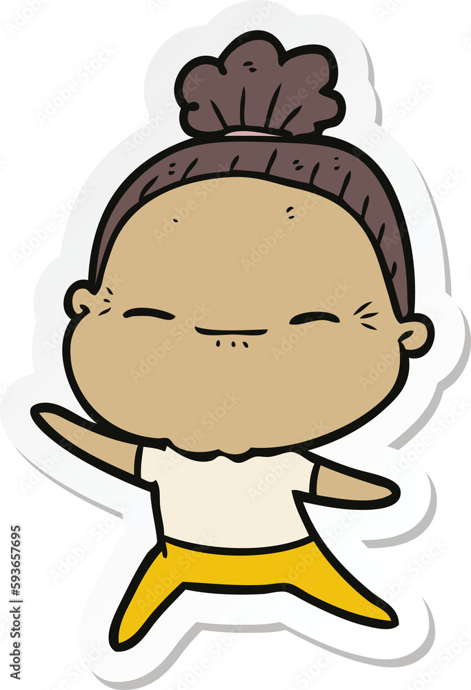sticker of a cartoon peaceful old woman sticker of a cartoon peaceful old woman