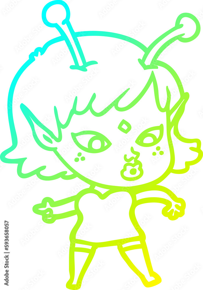 Obraz premium cold gradient line drawing pretty cartoon alien girl