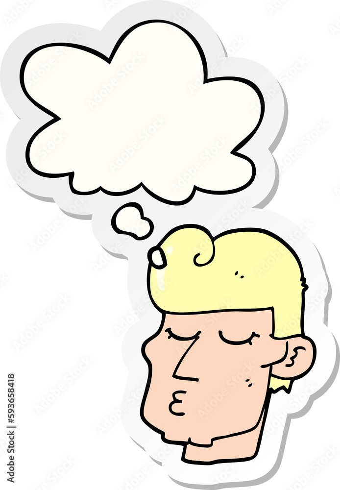 cartoon handsome man and thought bubble as a printed sticker cartoon handsome man and thought bubble as a printed sticker