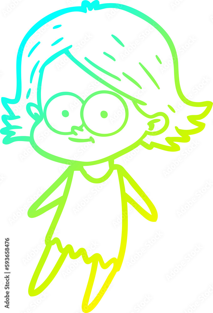 Fototapeta premium cold gradient line drawing happy cartoon girl