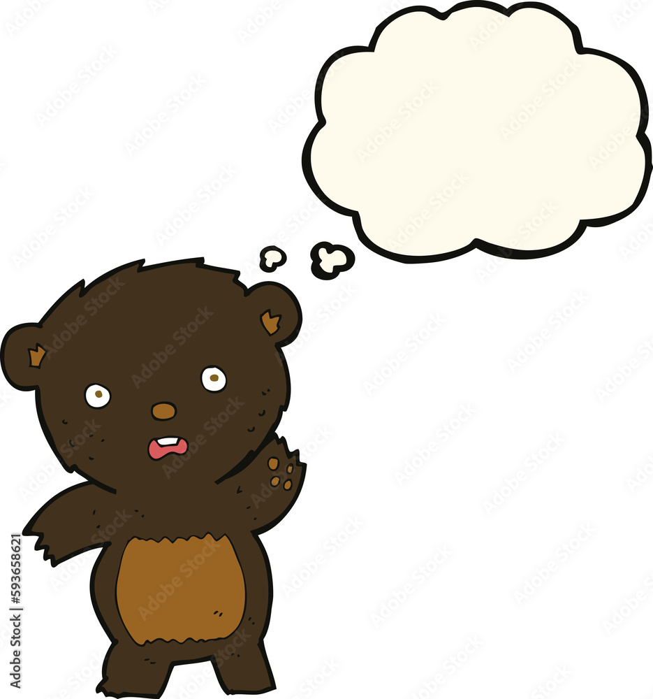 cartoon waving black bear cub with thought bubble cartoon waving black bear cub with thought bubble