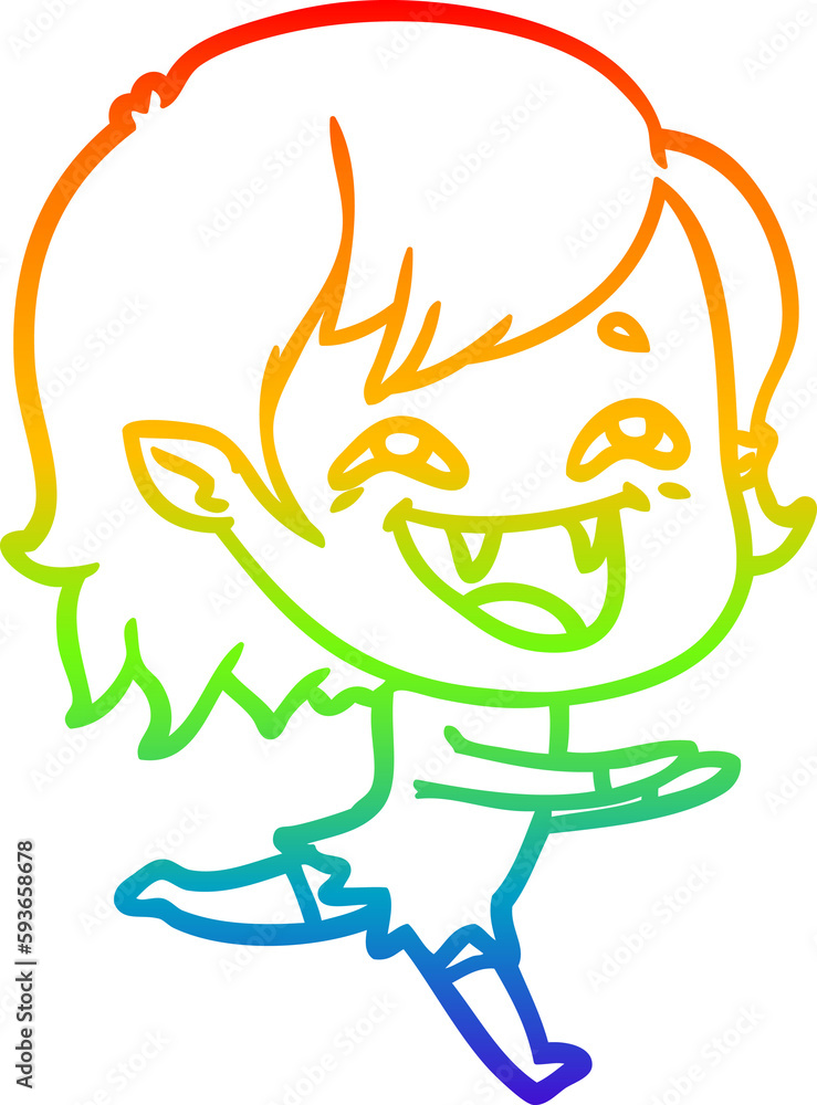 Fototapeta premium rainbow gradient line drawing cartoon laughing vampire girl