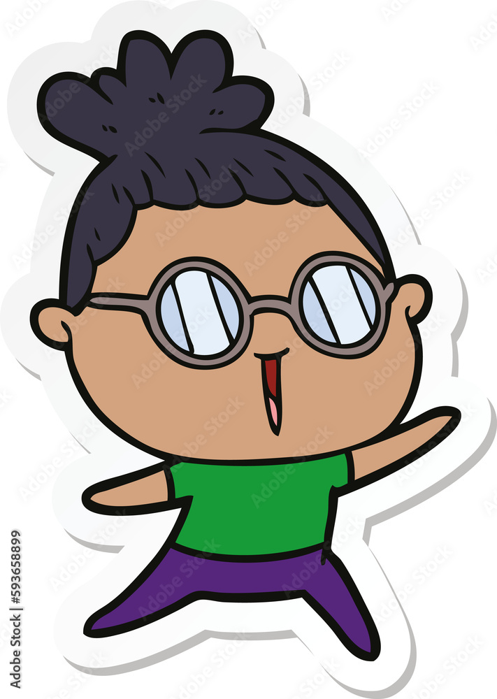 sticker of a cartoon woman wearing spectacles sticker of a cartoon woman wearing spectacles