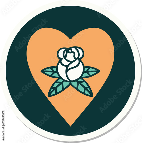 tattoo style sticker of a heart and flowers