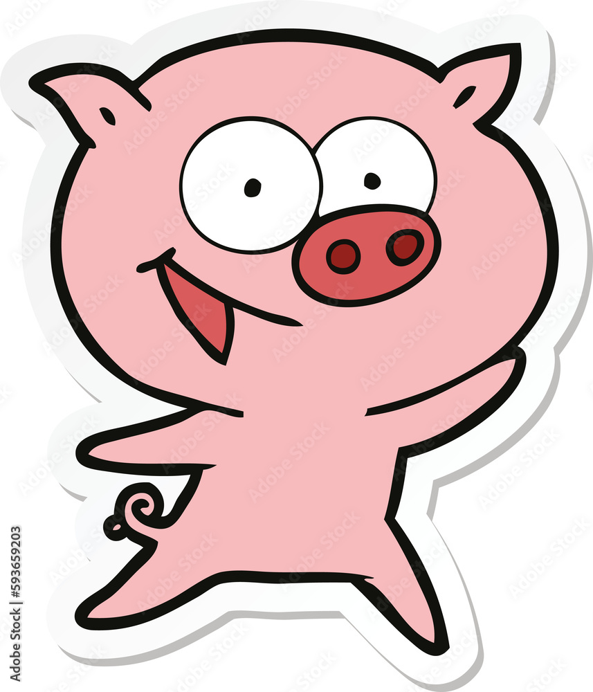 sticker of a cheerful pig cartoon sticker of a cheerful pig cartoon