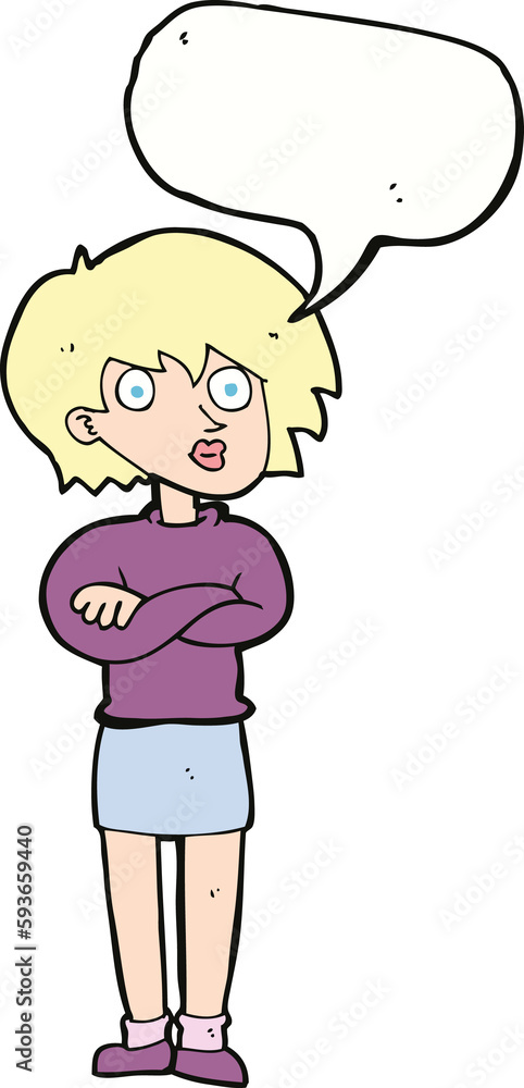 cartoon woman wit crossed arms with speech bubble cartoon woman wit crossed arms with speech bubble